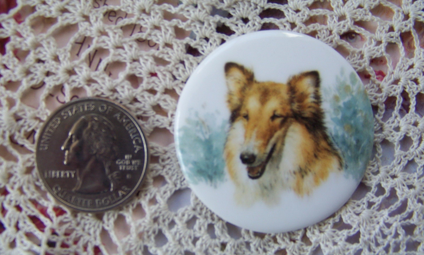 Cameo Darling Collie Dog 1 1/2" Round Porcelain Fired Decal ECS