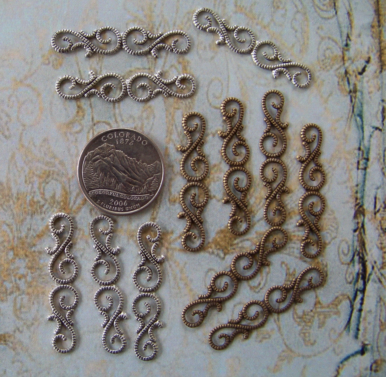 Findings,Connectors, Earrings, More Beautiful Ornate 1 mixed Lot of 6 brass, 6 silver ox ECS SALE