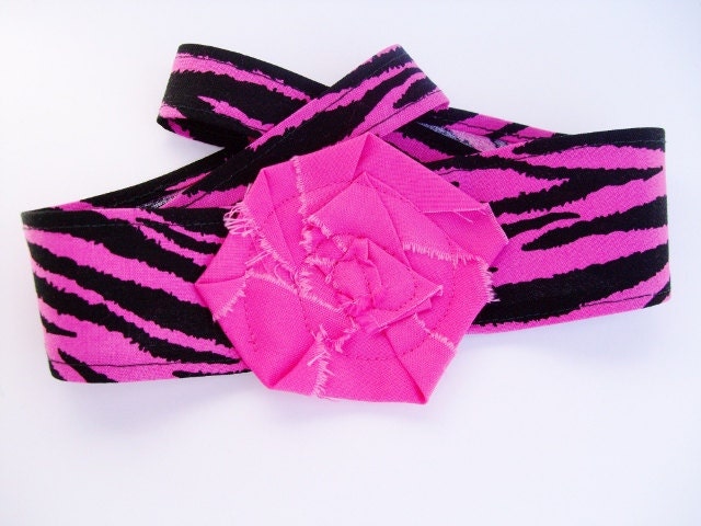 Zebra print headband, head wrap, Black and White, Black and Pink