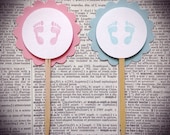 Pink baby foot print or Blue baby foot print, Cupcake toppers