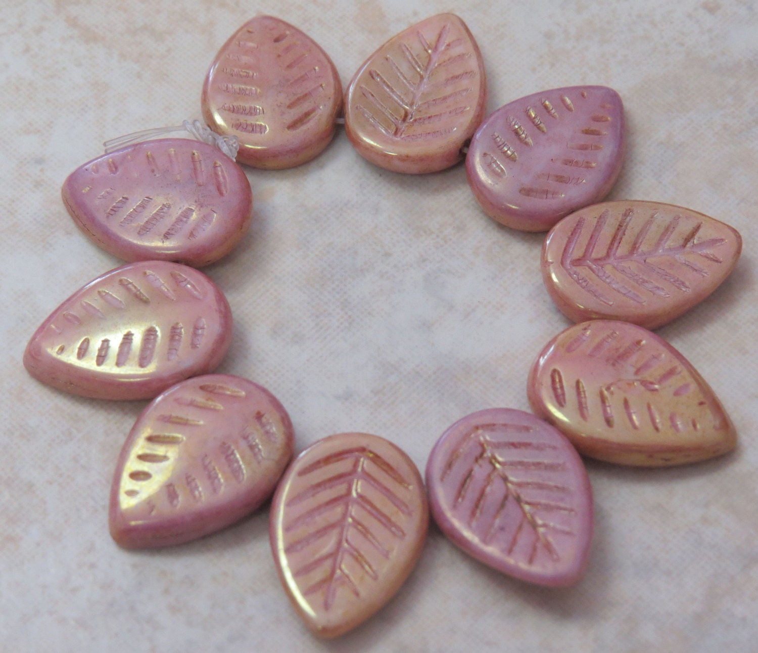 17x12mm Opaque Rose Lumi Picasso Czech Glass Leaf Beads - Qty 10 (E82)