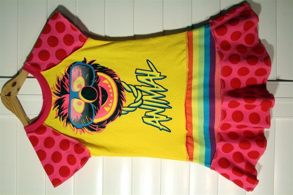 MUPPETS ANIMAL..super cool funky recycled upcycled repurposed pieced  dress or tunic size 6