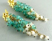 Aqua Chalcedony and Moonstone Cascade Cluster Earrings