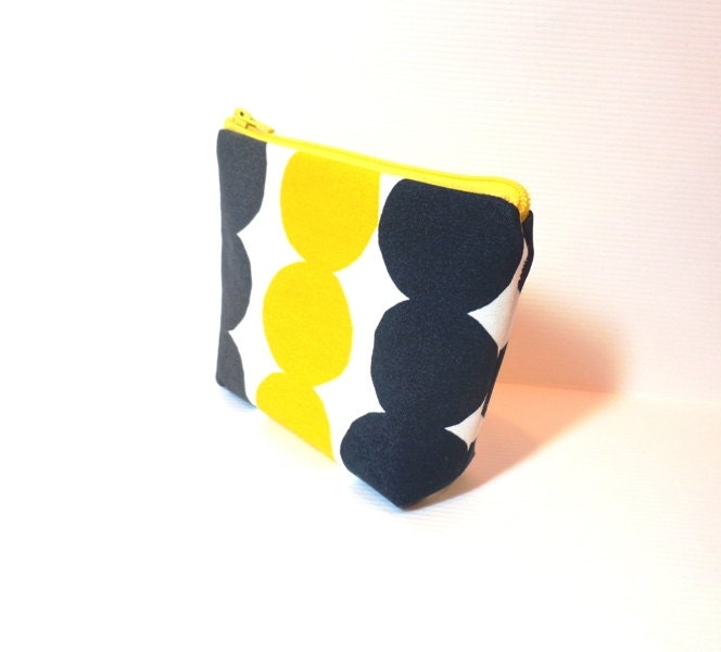 Small  Pouch Small Change Purse Small Wallet  Small Card Pouch Yellow, Black and Grey Marimekko - handjstarcreations