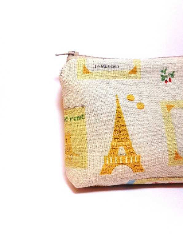 Small Zipper Pouch Coin Purse Small Wallet Cotton Linen French Travel Gold