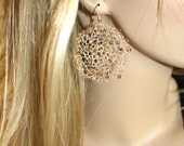 Crochet knitted earrings gold filled and swarovski Topaz crystals -handmade