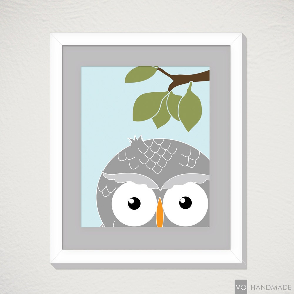 PEEK-A-BOO Owl, 8x10 Print on Recycled Paper, Nursery Art Print