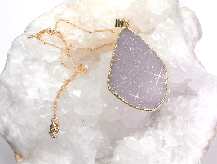 Druzy Necklace Lavender Druzy Crystal Choker Necklace Bold Druzy Statement Necklace Beach Wedding - Layla