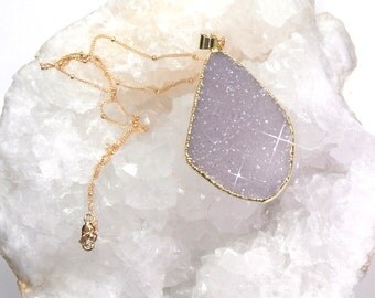 Druzy Necklace Lavender Druzy Crystal Choker Necklace Bold Druzy Statement Necklace Beach Wedding - Layla