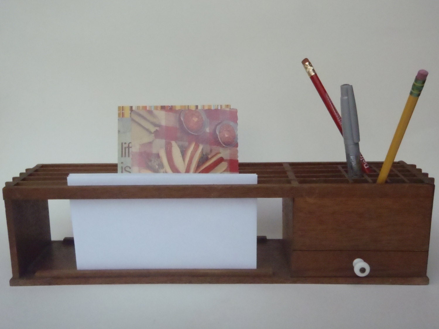 Vintage Mid Century Wooden Desk Organizer