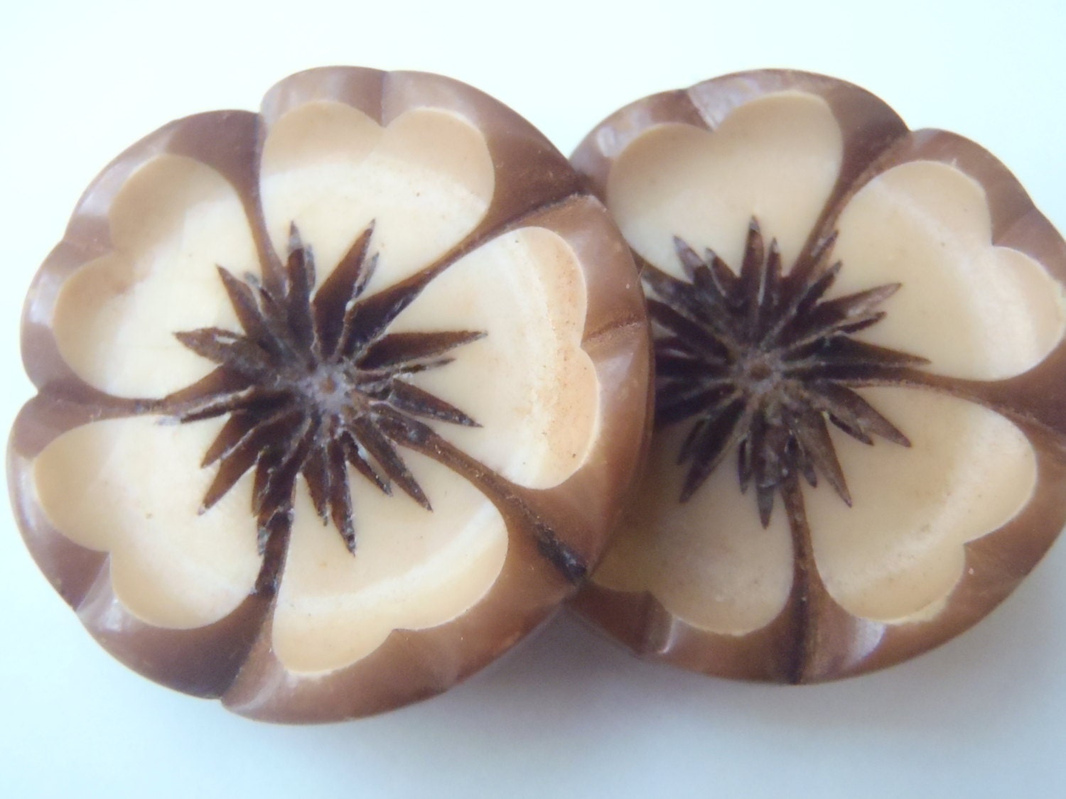 Vintage Carved Flower Buttons Set of two