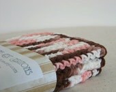 Wash Cloths, Dish Cloths, Cotton - Pink, Brown and White - Crocheted 3 Piece Set "Neopolitan"