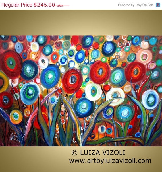 Original Large Painting Baby Room Art Whimsical Colorful Flowers Fine Art by Luiza Vizoli