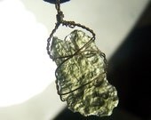 Moldavite - wire wrap - necklace - pendant -  14 Karat Gold fill   - Moldavite pendant - Moldavite necklace - genuine - crystal - meteorite