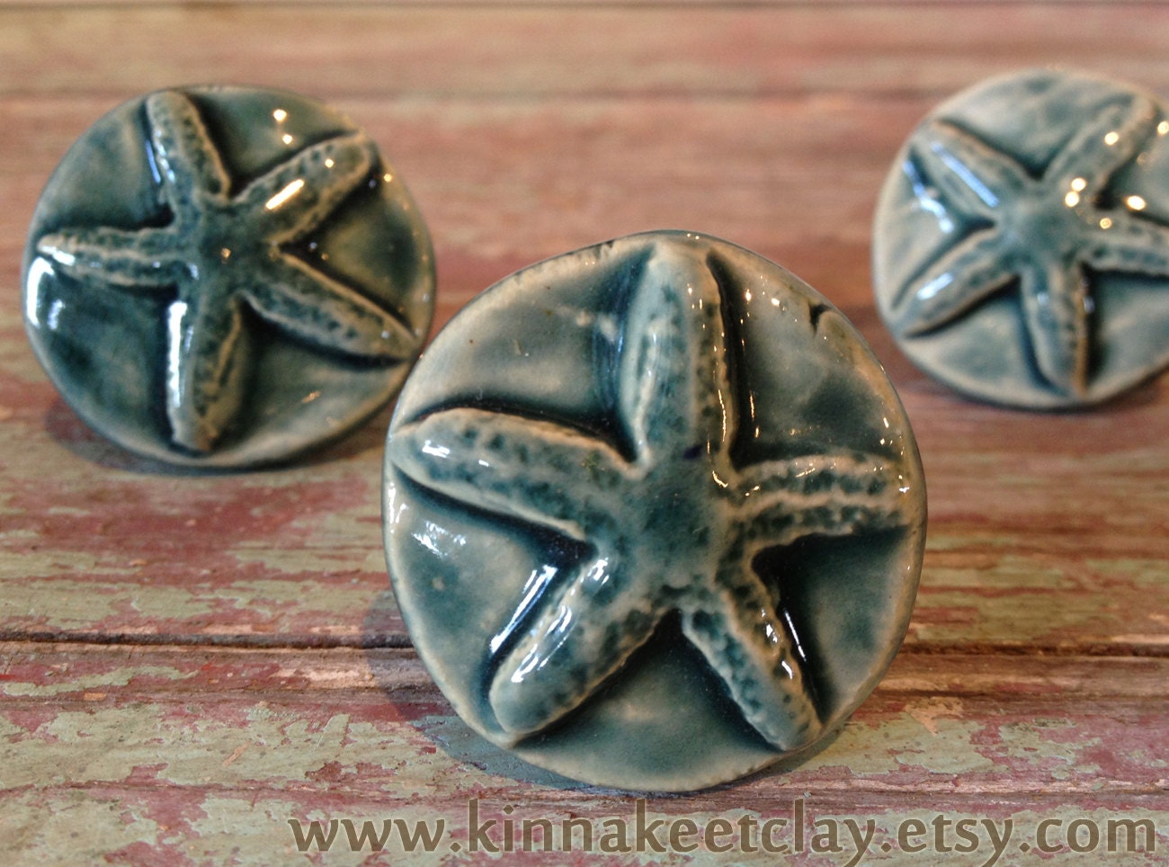Starfish Drawer Pull - Peacock Green - Stoneware Cabinet Knob