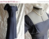 Sale 50s Dress // 50s Cocktail Dress // Vintage 1950s Navy Blue Silk Dress by Eleanor Green California Size L