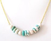Turquoise, White Magnesite Gold Chain Minimalist Necklace - Marbled