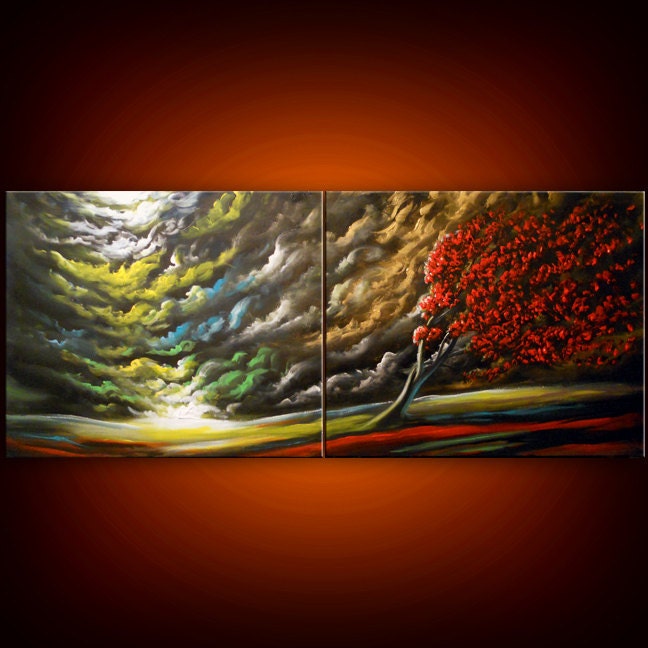 painting fine art tree blowing wind abstract art large ORIGINAL painting abstract tree painting acrylic HUGE 56 X 22