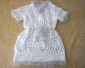 Baby Girl Hand Knit CUSTOM DRESS in White with Silver shimmering trim
