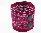 Magenta Suede Cuff w/ Multicolored Stitching (Extra Wide)