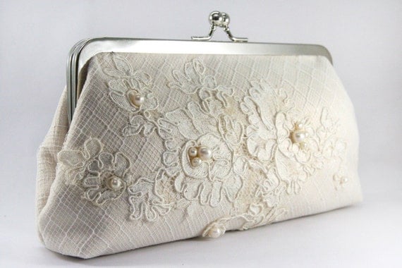 Bridal Clutch with Alencon French Lace in Ivory 8-inches