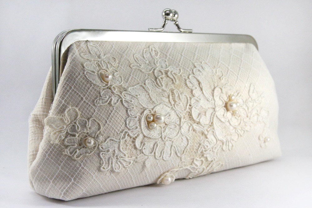 Bridal Clutch with Alencon French Lace in Ivory 8-inches