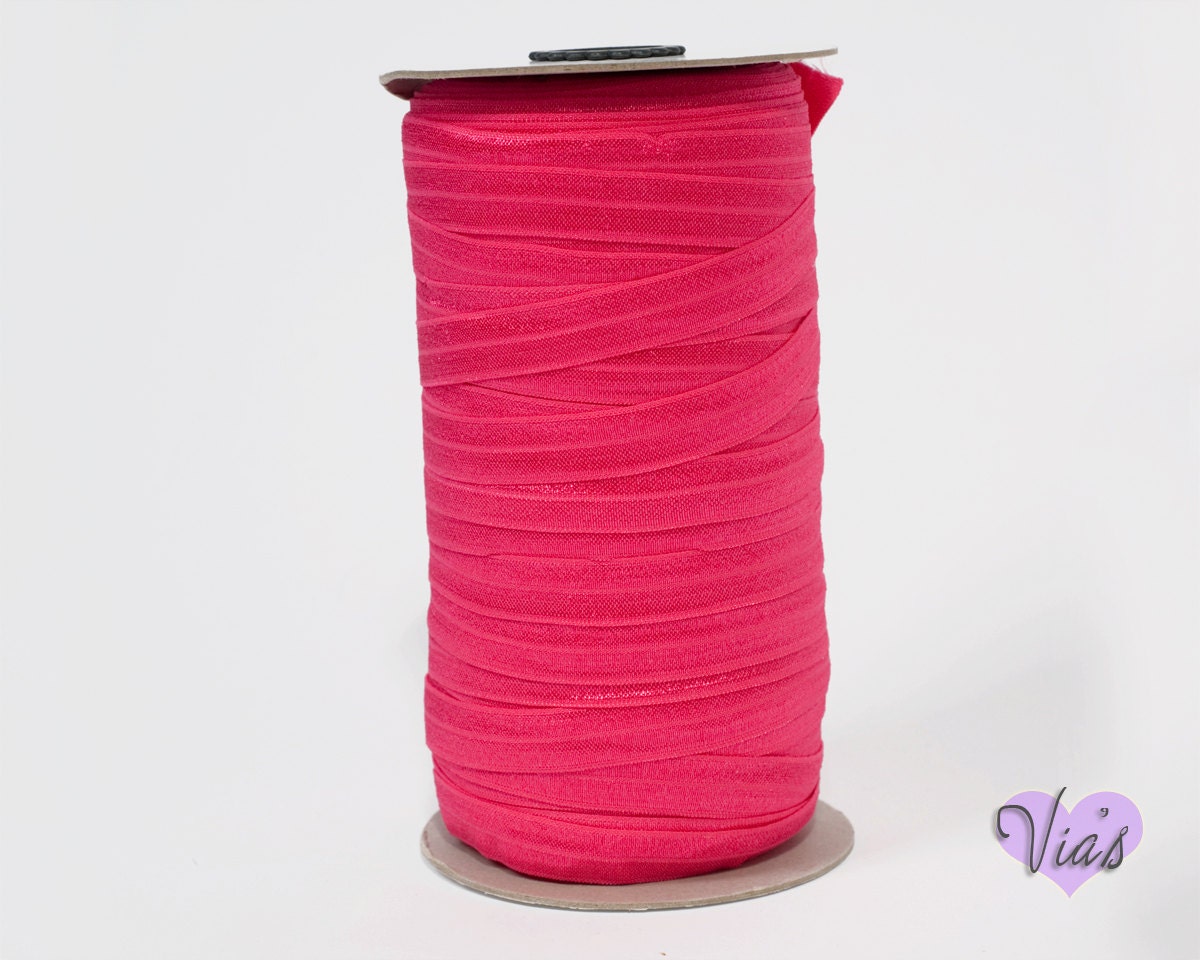 5 Yards Fuchsia  Pink   : 5/8" inch FOE Fold Over Lingerie Elastic Baby Headbands Hair Ties
