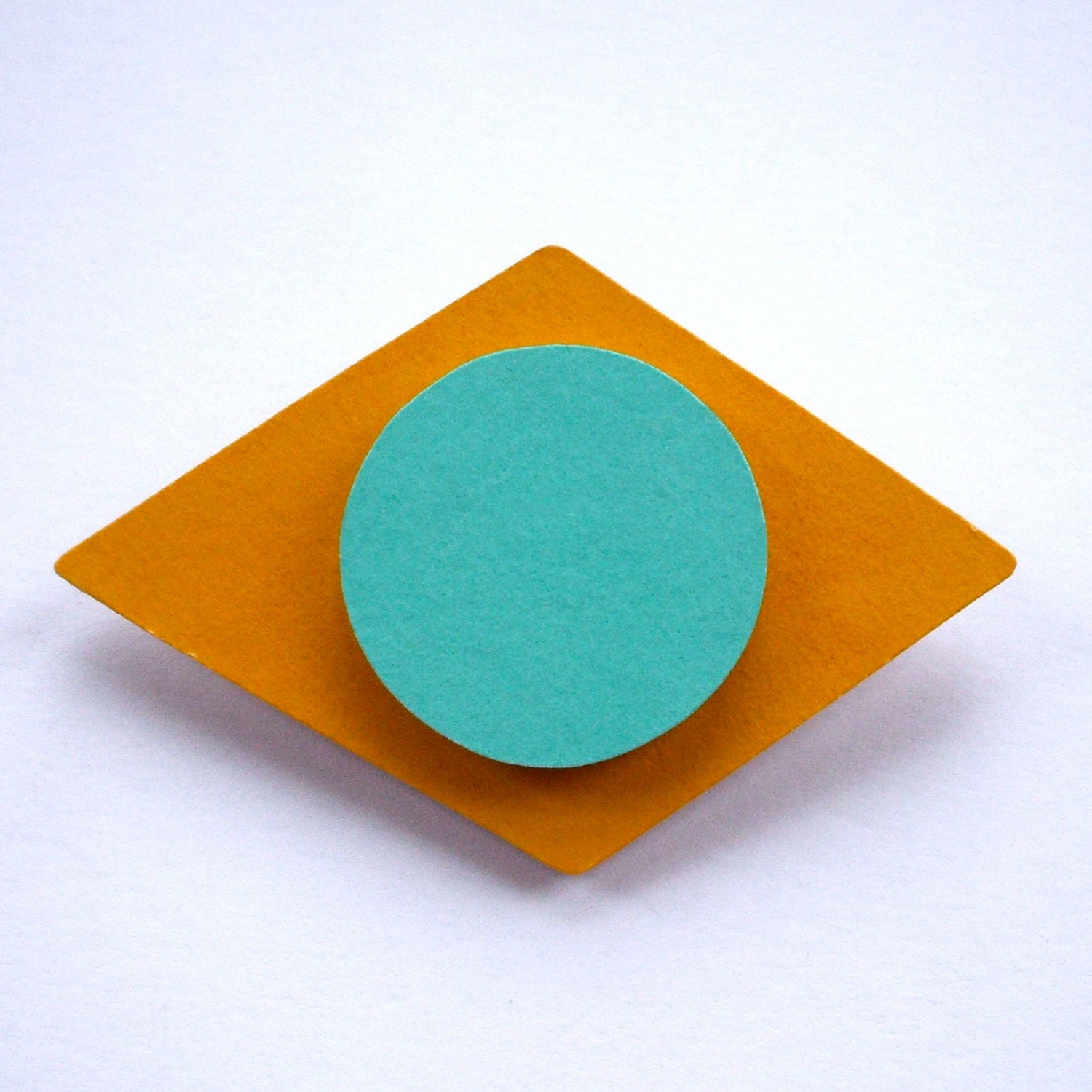 Wooden Aztec Brooch - 'Amulet' - Tribal Brooch - Colour Block  - Eye Brooch - Diamond Brooch - Yellow and Turquoise Blue