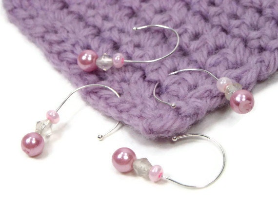 Removable Stitch Markers Set, DIY Crochet, Snag Free, Beaded Stitch Markers, Gift for Crochet, Pink Pearl, TJBdesigns