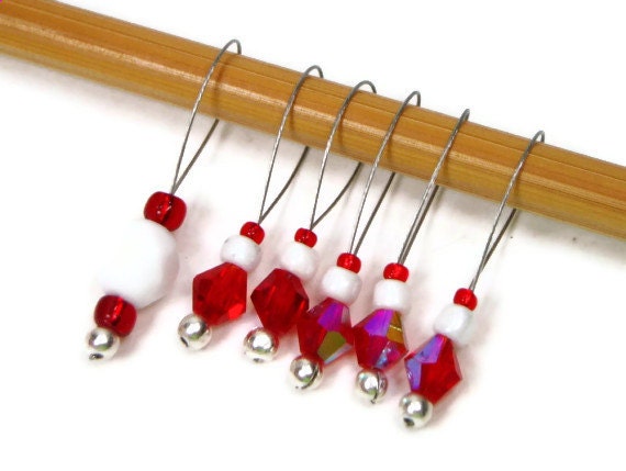 Knitting Stitch Markers Set, Snag Free, DIY Knitting Tools, Red, White, Gift for Knitter, Craft Supplies, TJBdesigns