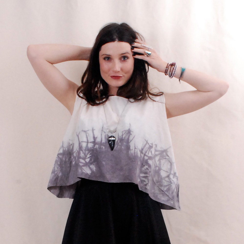 BRANCHES Series - Crop Top, One size, Shibori Hand Dyed, boxy tank top, linen blouse, grey minimalist - FREE Worldwide Shipping