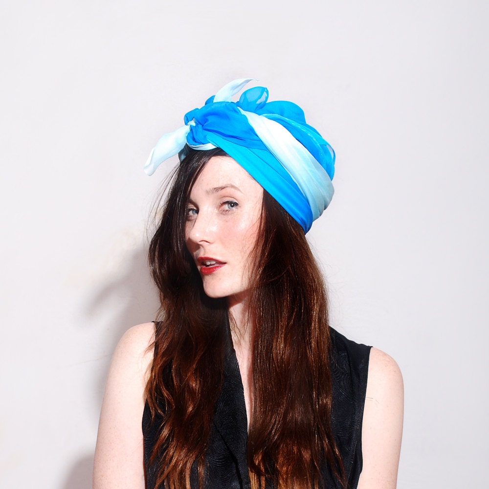 OMBRE TURBAN SCARF // amazing head scarf, turban, headwrap, head wrap, hair accessories, huge oversized, turquoise blue, sheer scarf, ombre