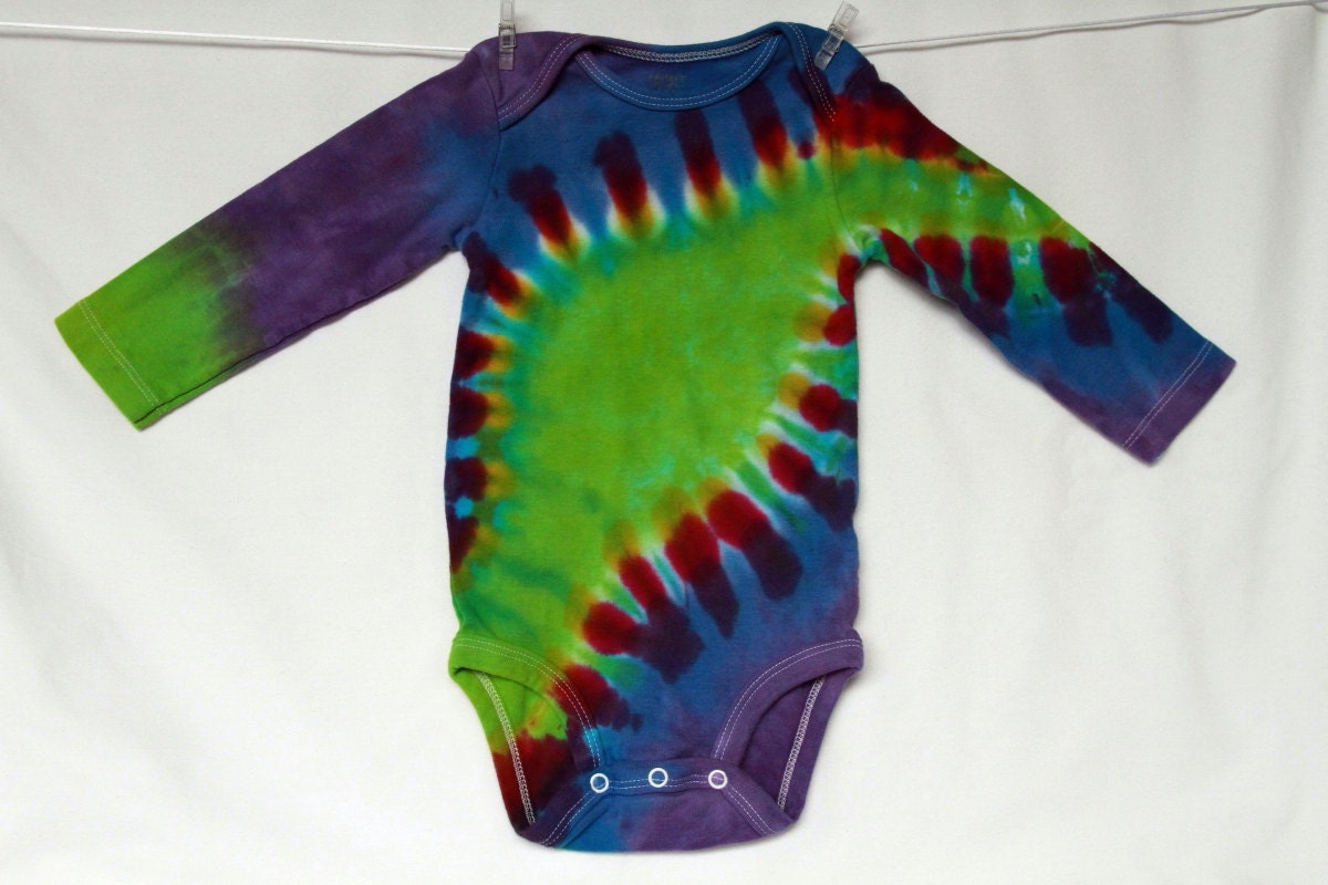 Children Baby Onesie 12 month Tie Dye Sky Blue Fuchsia Lilac Golden Yellow Lime Long Sleeve AnnThenBaby