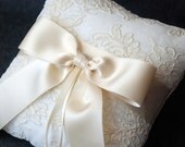 Ring Bearer Pillow - Cream Ring Pillow with Lace Overlay and Cream Ribbon Bow - Keira