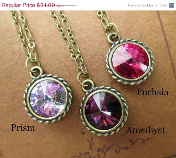 Memorial Day SALE 15% Off Graduation Gift Birthstone Necklace Swarovski Crystal Bridesmaid Jewelry Amethyst Purple Necklace Fuchsia Pink SP