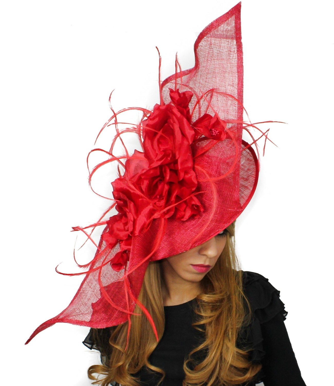 Elisaveta Red Fascinator Hat For Weddings Races By Hatsbycressida