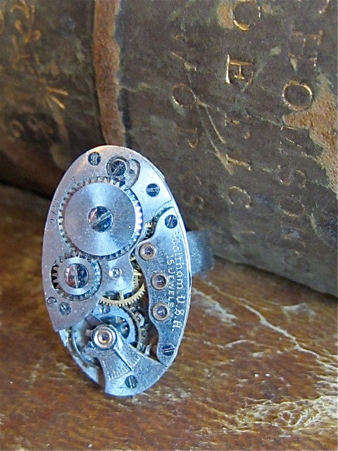 The works- Steampunk Ring - Repurposed art