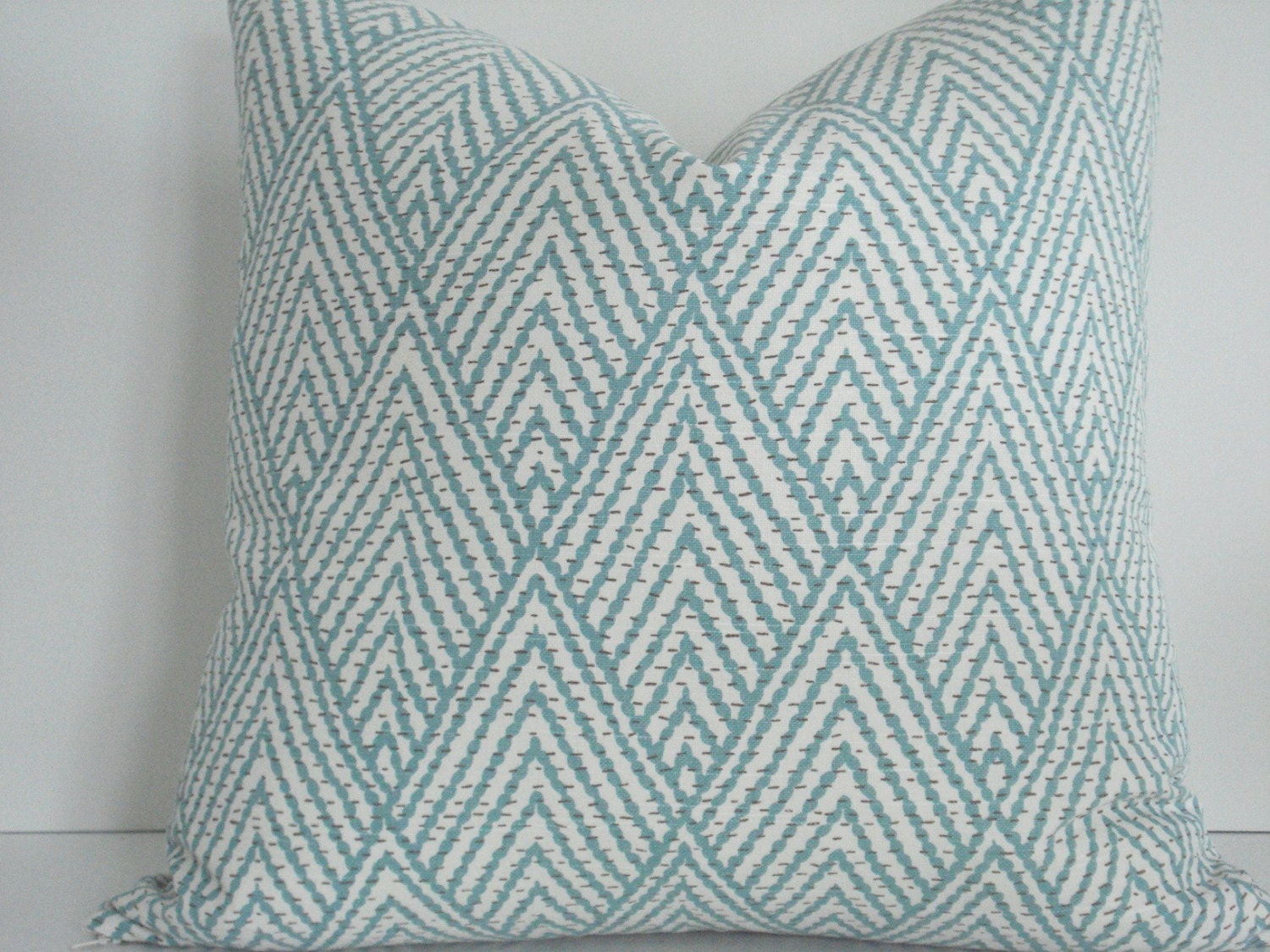 KRAVAT-  Both Sides-- Decorative Designer Cover - Tahitian Stitch Horizon-Seafoam Green / Ivory Throw / Lumbar Pillows