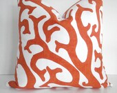 Coral Reef - Decorative Designer Pillow cover-P Kaufman - Deep and Light Coral Orange White Throw Pillow