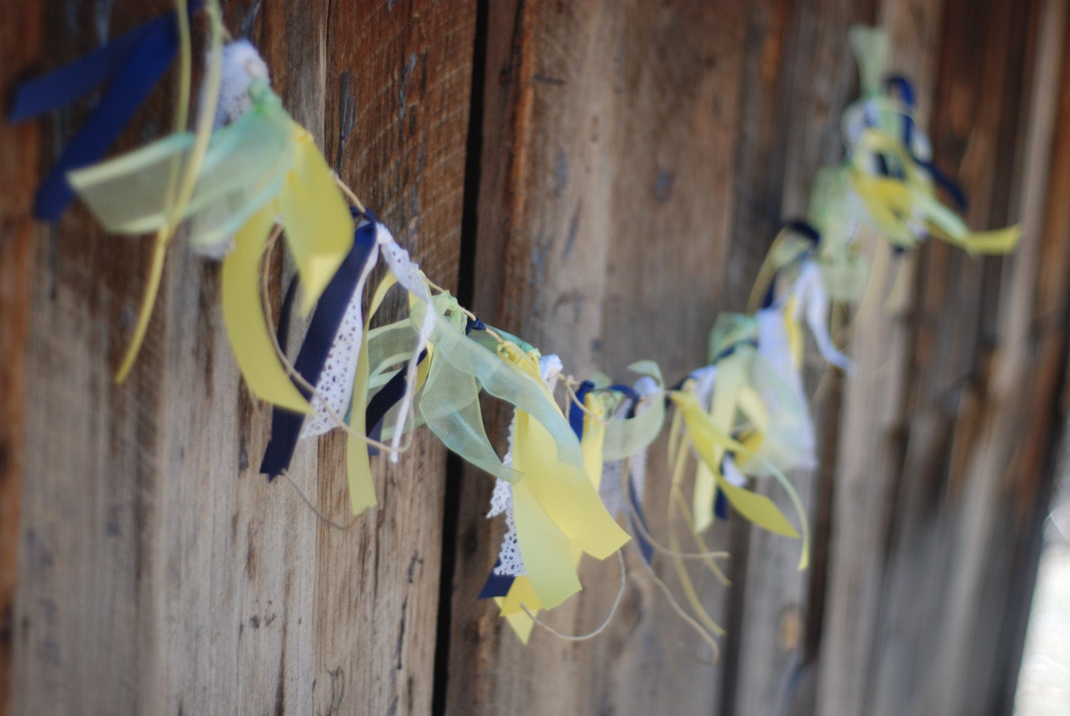 Ready to Ship Garland - Beautiful Yellow, Green, and Navy Blue Rustic Bunting - Burlap and Lace Wedding - Photo Prop  - Birthday Party