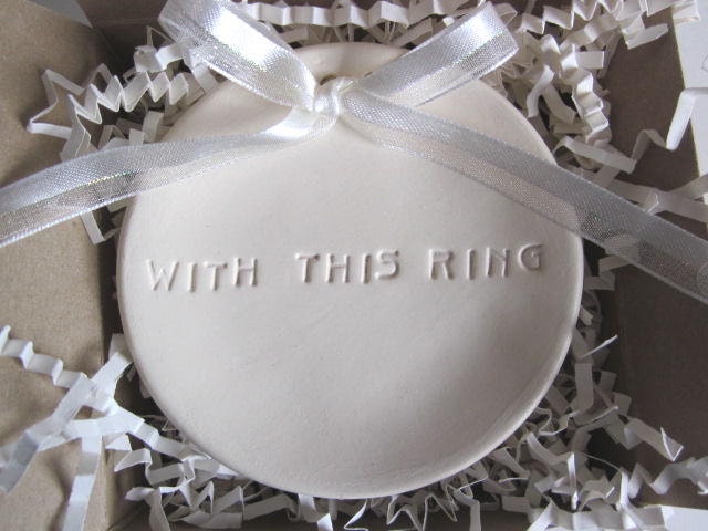 Ring bearer pillow - With this ring - Antique White dish, ceramic wedding ring dish,  Ring holder, porcelain