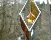 3D Beveled and amber stained glass suncatcher with topaz crystal ball