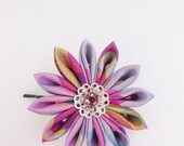 Pink Plaid Flower Star Bobby Pin Tsumami Kanzashi
