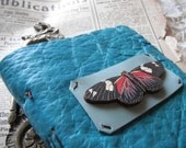 Teal leather journal with butterfly, blue leather writing journal, personalized journal in blue leather