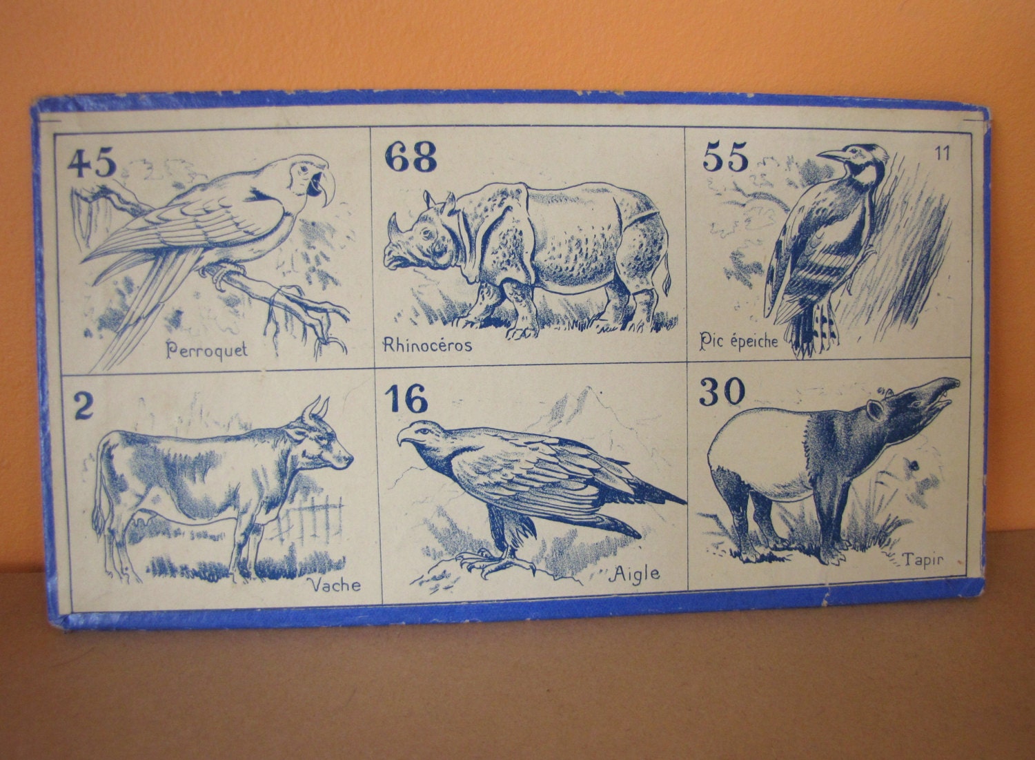 1 x Vintage French Animal Bingo Lotto Housie Card Beautiful Illustrations