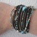 Triple Leather Wrap Bracelet with Silver Accents and Turquoise, Brown and Silver Glass Beads