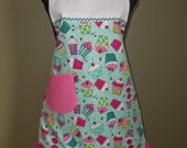 Tossed Cupcakes on Aqua Ruffled Apron