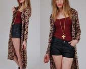 Vintage 90s Black FLORAL Midi Dress Tiny Flower Print Duster Long Boho Top