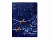 Midnight Birds painting miniature fine art on wood block original acrylic shelf decor indigo blue by Knee Deep Originals