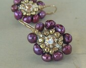 Purple Pearl Earrings, Pearl Jewelry, 14K Gold Filled Pearl Cubic Zirconia Mandala Earrings, June Birthstone